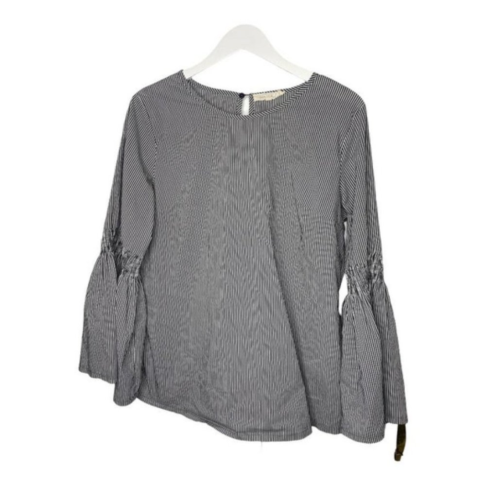 Solitaire Blue & White Stripe Bell Sleeve Blouse Top Women's Medium